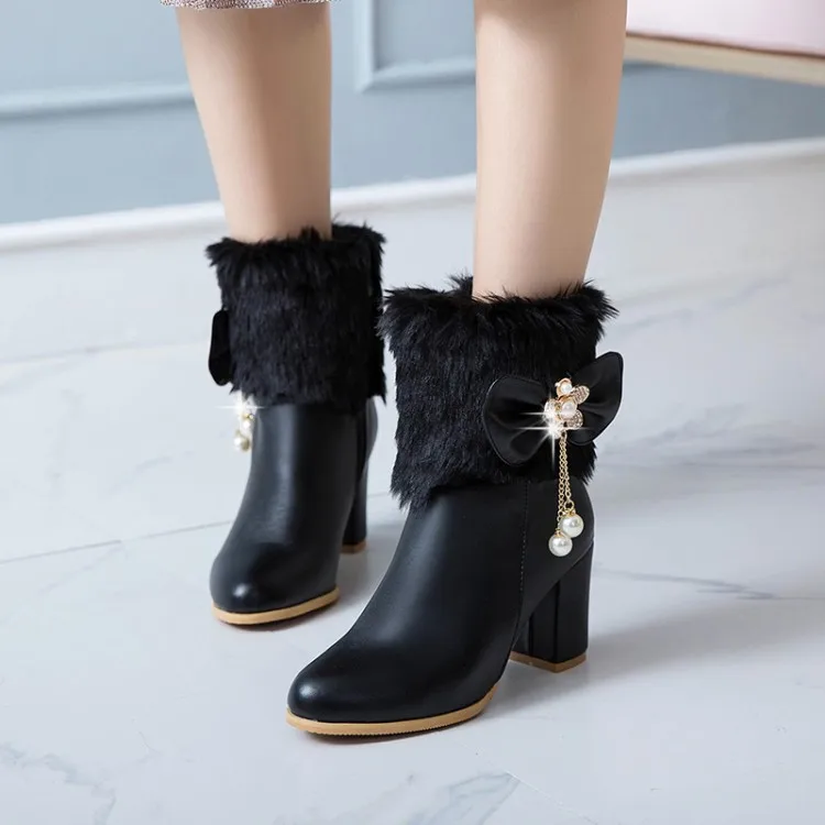 

Big Size 11 12 13 14 15 16 17 18 19Round-headed, thick-heeled, high-heeled water drill flower, short-barrel side zipper Snowshoe