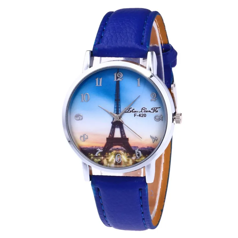 Модные женские часы с рисунком Эйфелевой башни кварцевые часы с кожаным ремешком Аналоговые кварцевые наручные часы платье дропшиппинг relogio# C - Цвет: Blue