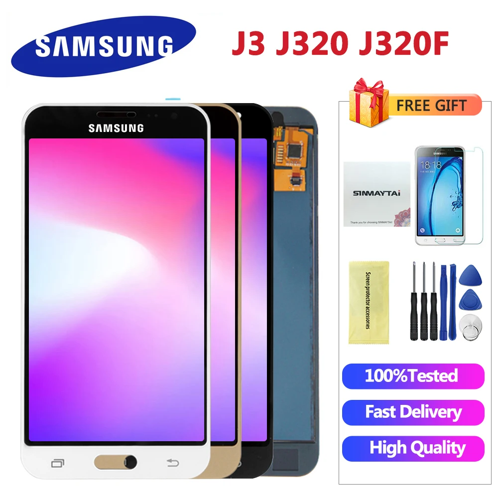 

100% Teat J320 LCD For Samsung Galaxy J3 J320 J320F SM-J320F 2016 Display Touch Screen Digitizer Assembly Replacement Free Gift