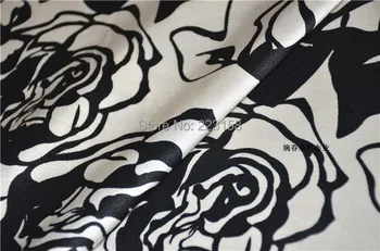 

50*150cm,Black and white big peony rose printed color cotton fabric for mercerizing clothes gloss suit coat dress