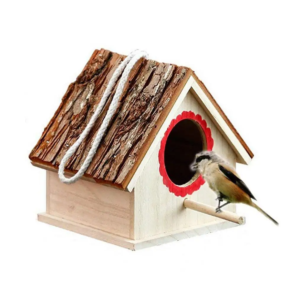 3 Designs Wooden Garden Birdhouse Wood Bird Cage Breeding Box for Outdoor Indoor Hanging Decoration