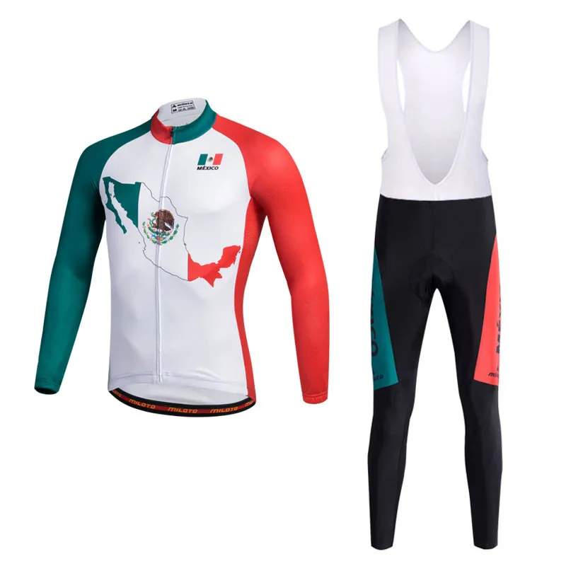 

Miloto Men Mexico Spain Italy USA Winter Thermal Fleece Cycling Jersey Set Warm Outdoor Cycling Clothing Fleece MTB Riding Wear