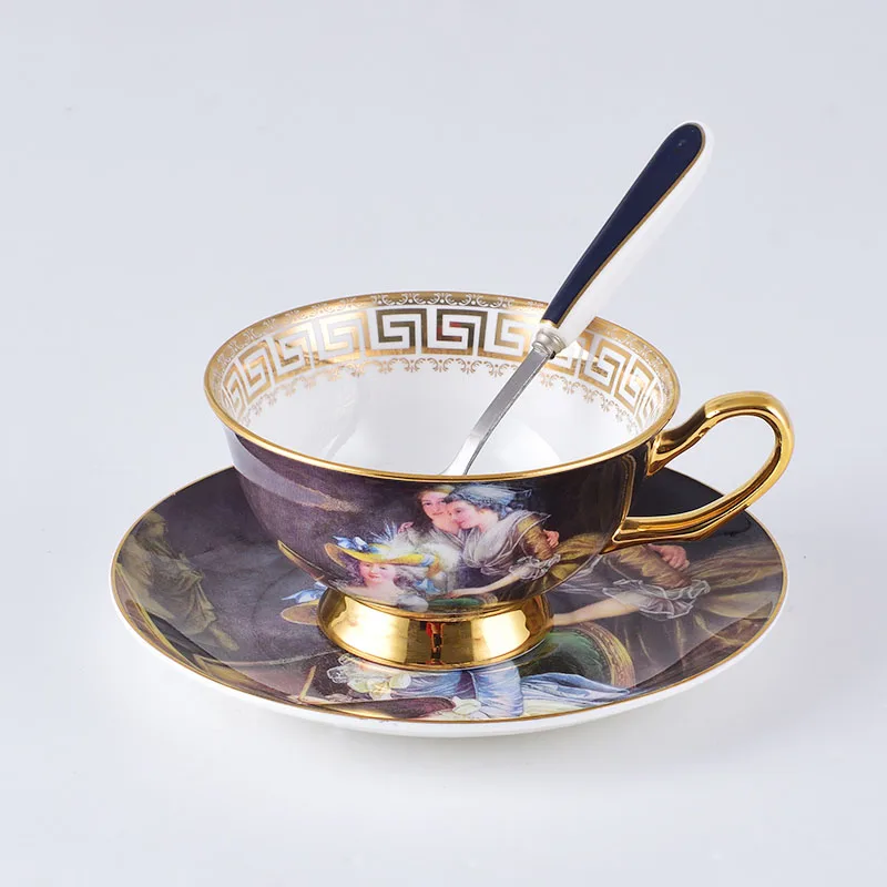 Европейский суд цифра живопись кофе чашек для домашнего обихода Ретро керамическая фарфоровая чашка для чая чайный сервиз день Чай Вечерние посуда для напитков свадебные подарки - Цвет: C 1pcs set