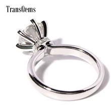 TRANSGEMS 3 Carat Lab Grown Moissanite Wedding Solitaire Ring with Real Diamond Accent Band for Women Solid 14K White Gold