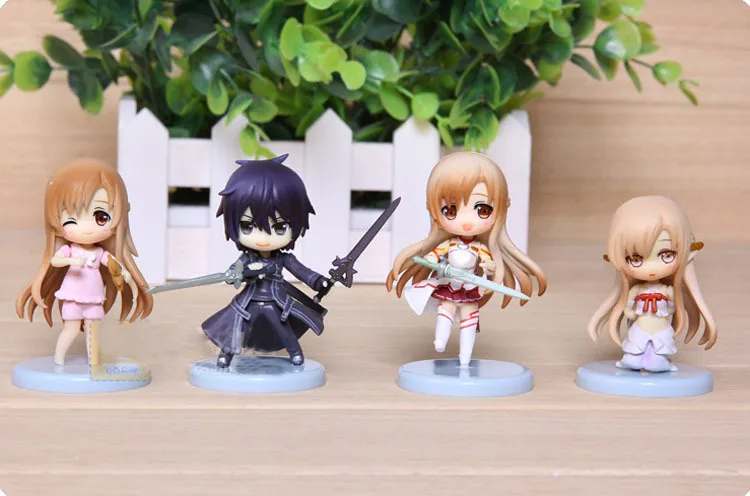 4 шт./компл. Женская искусство онлайн SAO Kirito Asuna Niitengo Q версия ПВХ фигурки модели