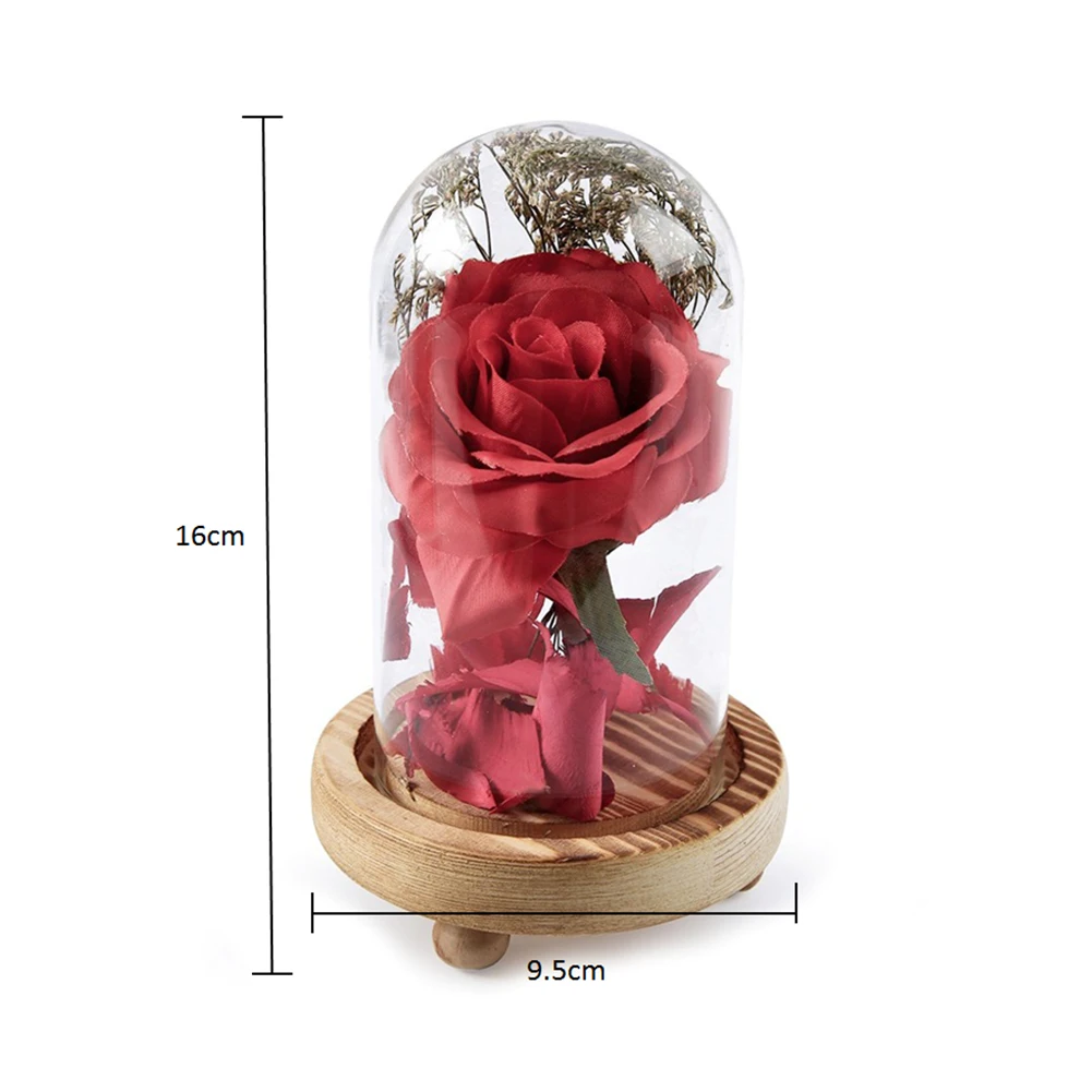 Красная роза искусственный цветок в стеклянной крышке деревянная основа домашний офис стол украшения Романтический День Святого Валентина подарок на день рождения