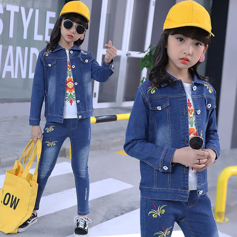 

Autumn Kids Clothing Set Girls Denim Jacket Kids Casual Sport Suit Girls Clothes Set Girls Fashion 3pcs Children Clothing Set