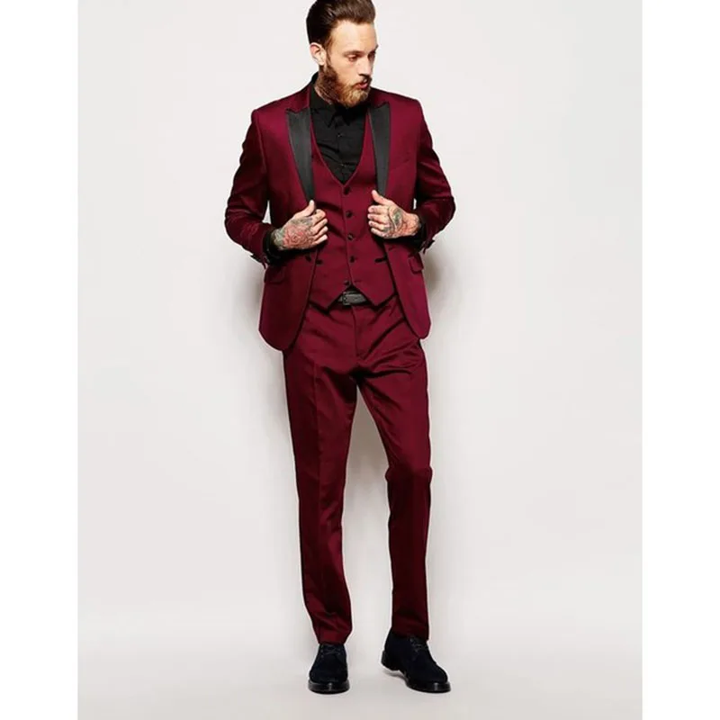 

Latest Coat Pant Designs Burgundy Prom Men Suit Slim Fit 3 Pieces Tuxedo Custom mens suits Groom Party Blazer Terno Masuclino