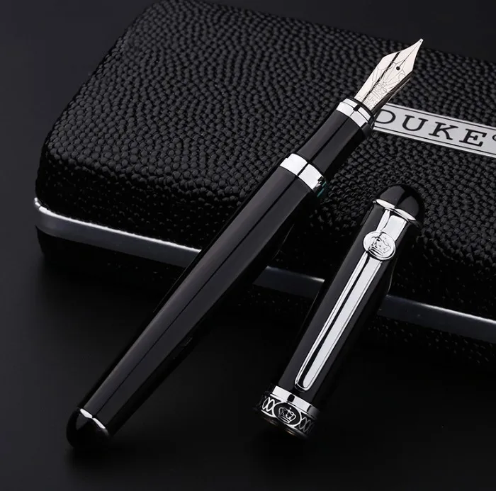 

Luxury Gift Pen Set Duke 2009 Smooth Black Metal Fountain Pen 0.5 mm Iridium Nib Ink Pens for Writing School Supplies