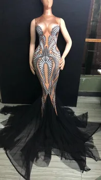 

Women 3D Printing Long Trailing Dress Sexy Fishtail Dresses Female Nigthclub DJ Singer Stage Dance Outfit Birthday Party Costume