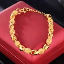 Полые бусины женский браслет желтого золота заполнены Шарм браслет-цепочка вечерние украшения подарок