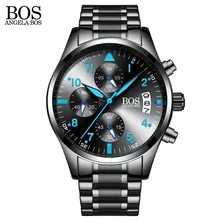 ANGELA BOS Chronograph Timer Fashion Watch Men Quartz-watch Luminous Calendar Date Stainless Steel Mens Watches Top Brand Luxury