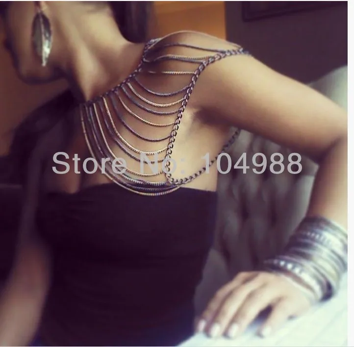 

FREE SHIPPING New STYLE BIKINI BY-57 FASHION WOMEN GOLD AND GRAY PLATED MIX COLOR SINGLE SHOULDER CHAINS JEWELRY Body Chains