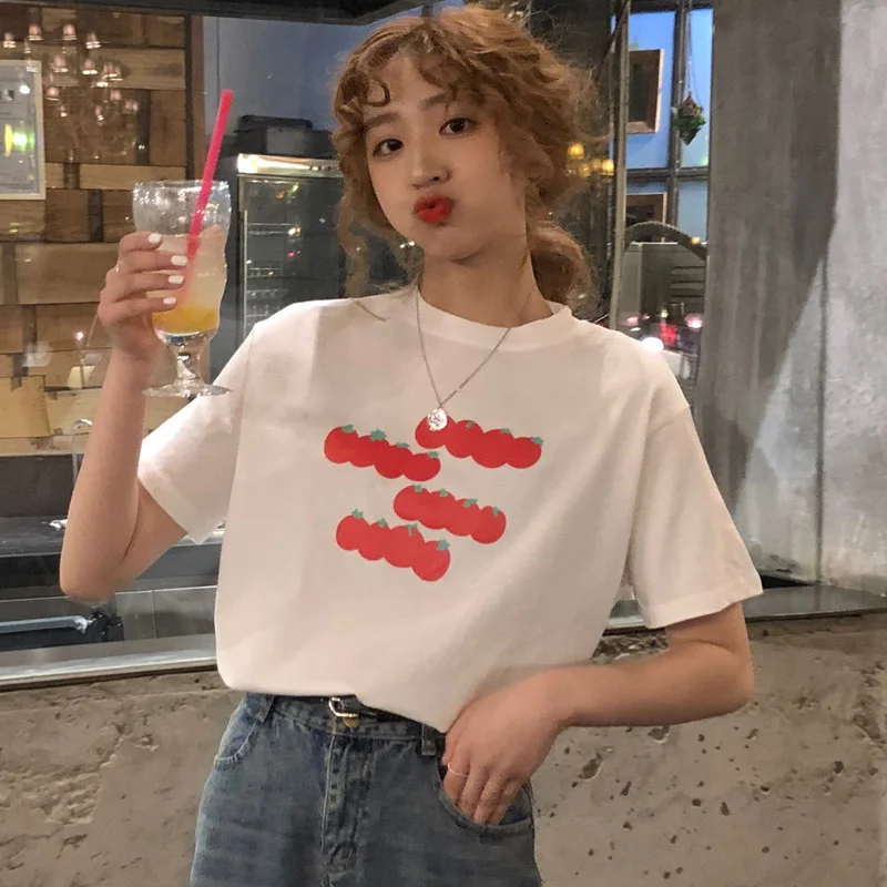 T-shirts Women Short Sleeve Tops Harajuku BF Loose Printed Womens Fashion Korean Students Chic Casual Classic Sweet Girl T-shirt
