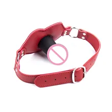 Mouth Plug Silicone Dildo Gag Bondage Slave Restraints PU Leather Fetish Sex Toys For Women Men Gay Adult Games Couples Flirting