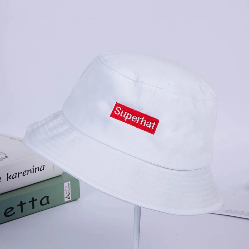 Летняя хлопковая цветная шапка-ведро с вышитыми буквами, шапка рыбака, уличная шапка для путешествий, кепки от солнца, 4 цвета для женщин и мужчин - Цвет: Белый