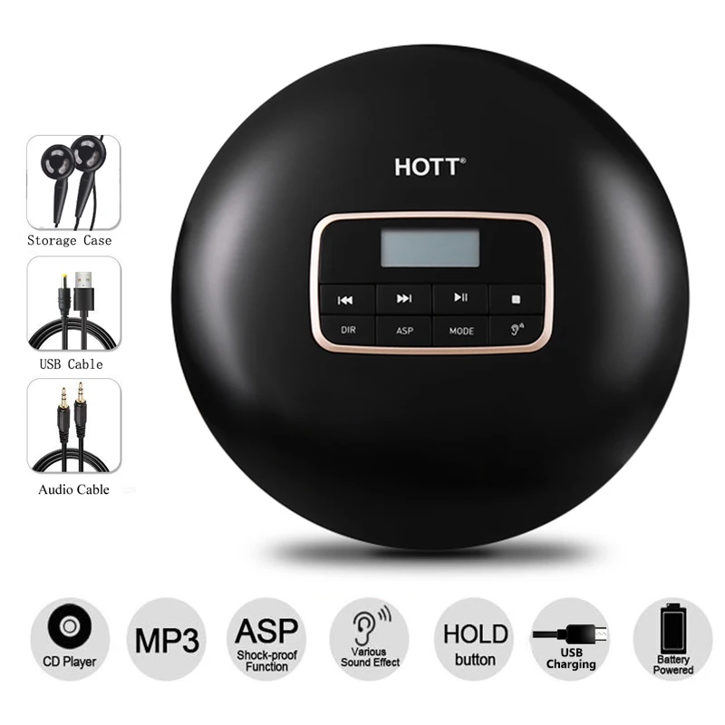 

2018 HOTT Portable CD Player With Headphone Jack Anti-Slip Shockproof Protection Compact Music Disc Walkman Player with LCD 511