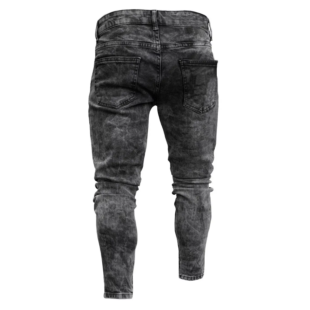 feitong Cotton Jeans Men Spring 2019 MenClothes Denim Pants Distressed Freyed Slim Fit Casual Trousers Stretch Ripped Jeans