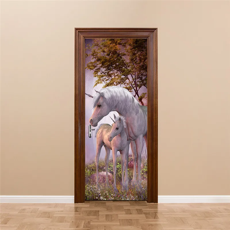 Загадочное животное, Белый Единорог, Европейское украшение для дома, 3D наклейки на дверь, наклейка на дверь, детская комната, художественная наклейка, украшение для дверей