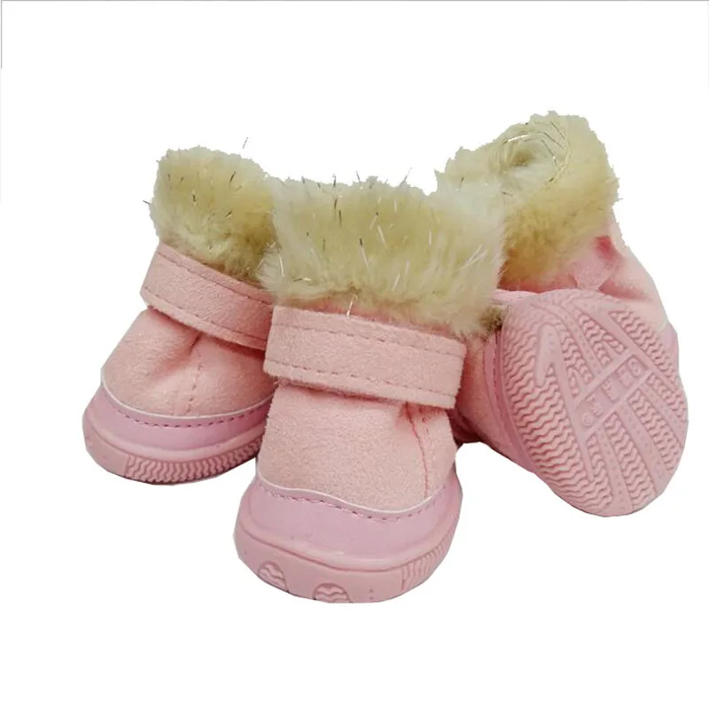 Classic Soft Small Dog Boots Winter Warm Cute Pink Shoes Teddy Dog Snow