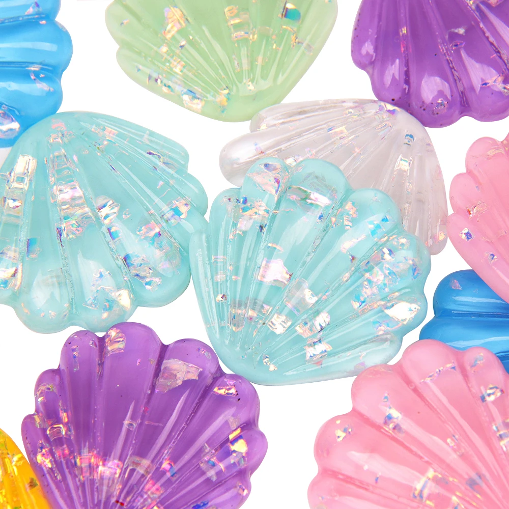 

Cheerbows 8pcs Flat Back Resin Shells Cabochon Glitter Color Craft Cloth Accessory DIY Craft Hair Decoration For DIY Decoration