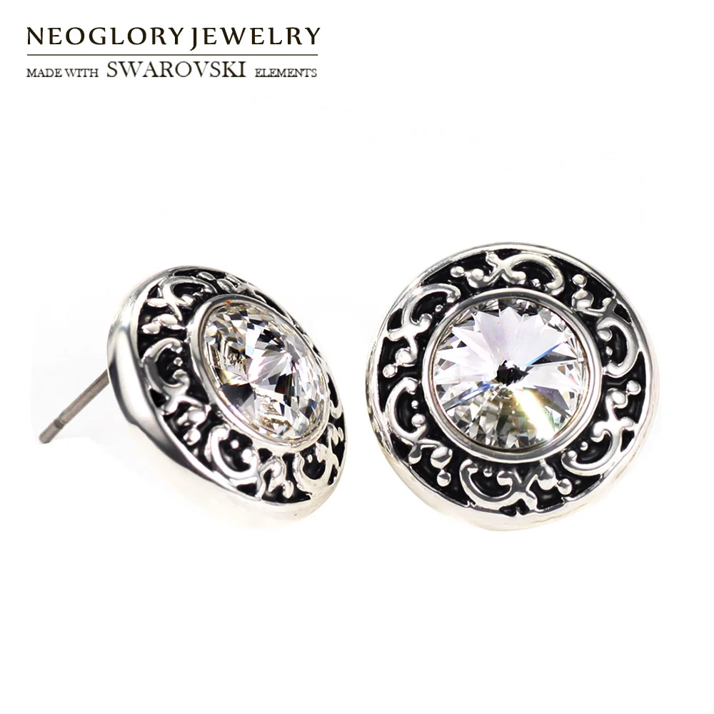 Neoglory Austria Crystal Round Stud Earrings Titanium Post Vintage For