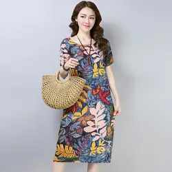 Ilstile 2018 Для женщин короткий рукав Цветочный принт с круглым вырезом длинное платье Винтаж Лето Повседневное платье трапециевидной формы