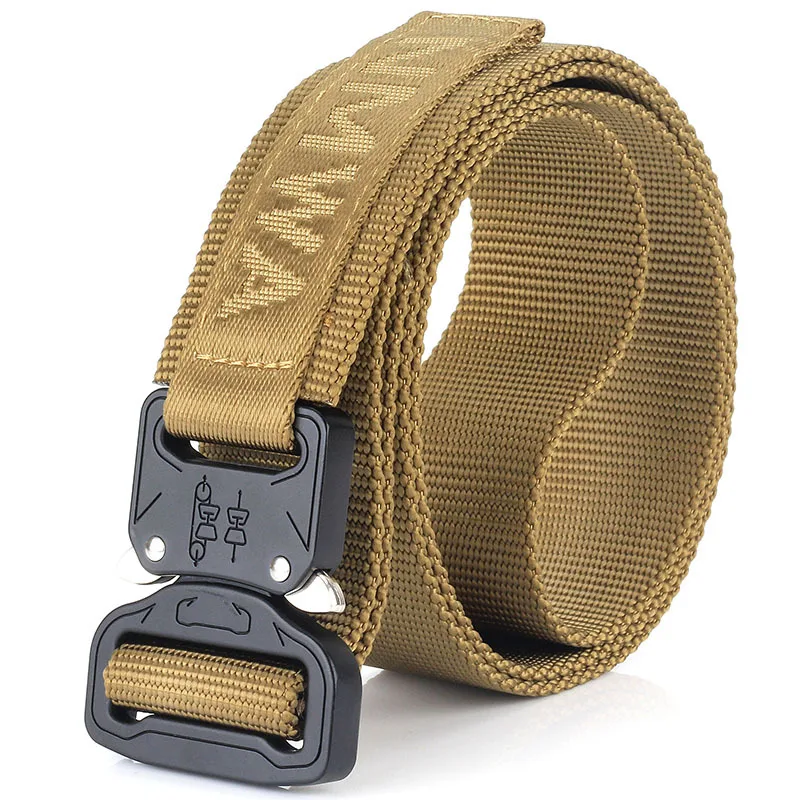 14 тип холст военный ремень мужские эластичные тактические ремни для джинсов брюки длинный нейлоновый браслет с металлической пряжкой релиз Быстрый охотничий подарок - Цвет: Letter Brown Belt