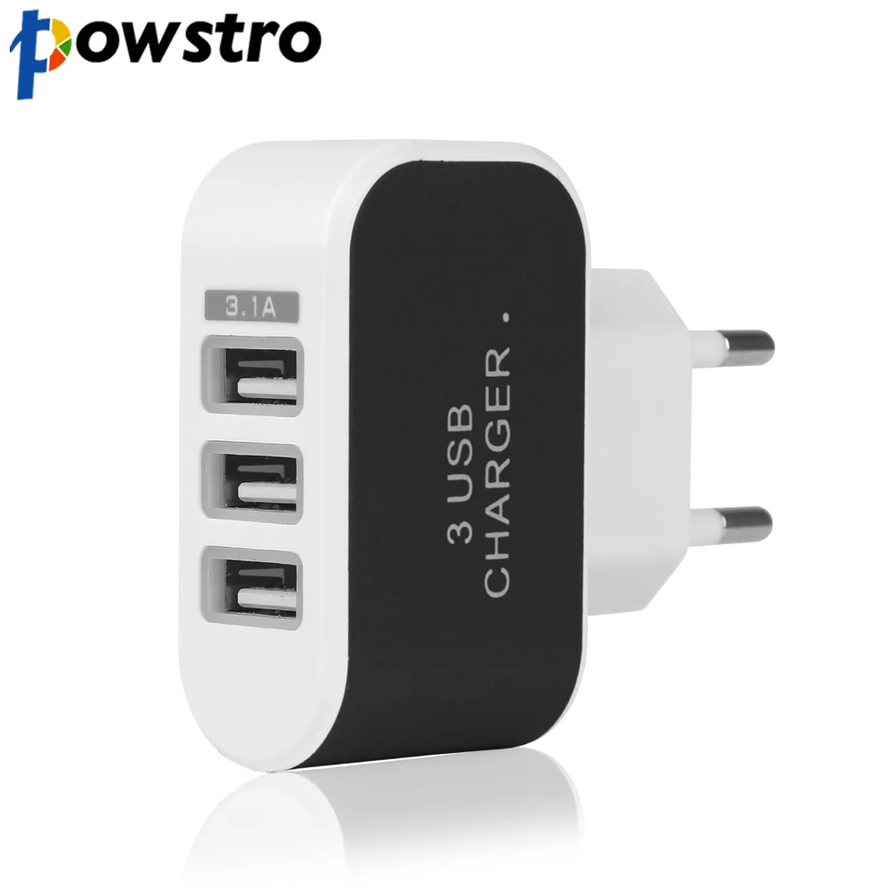 POWSTRO 3 USB Port Micro USB Charger HUB EU US Plug