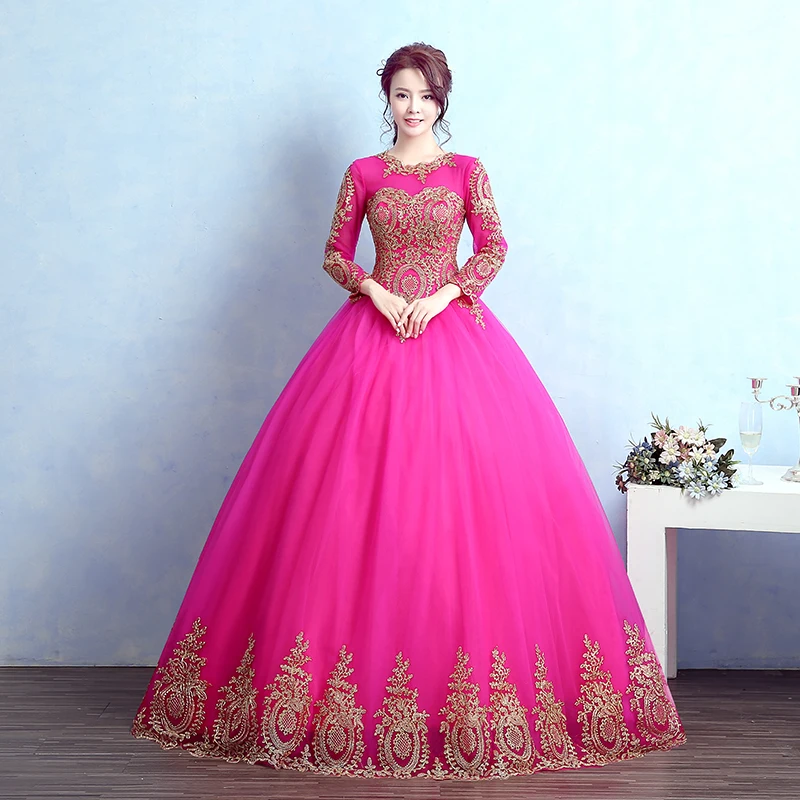 dark pink gown with sleeves