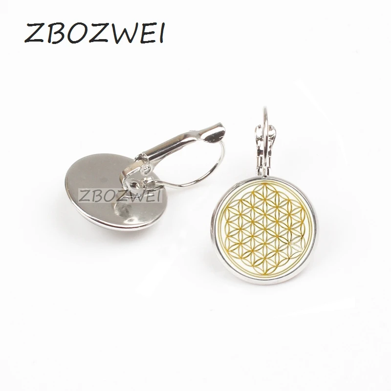 ZBOZWEI 1 шт./лот модная мандала цветок жизни-золотые классические круглые серьги из стекла кабошона ювелирные изделия на заказ