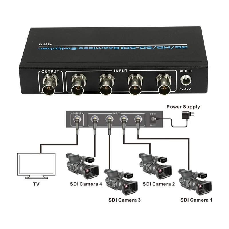 Разрешение 3G/HD/SD_SDI бесшовный переключатель 4x1 4 в 1 выход поддерживает 300 м для SD 200