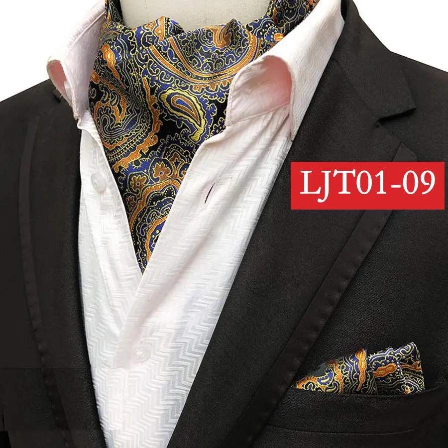 YISHLINE горячий мужской шелковый Аскот галстук набор мужской галстук платок-галстук Набор Цветочный Пейсли горошек Карманный квадратный набор Мужские аксессуары - Цвет: LJT01-9