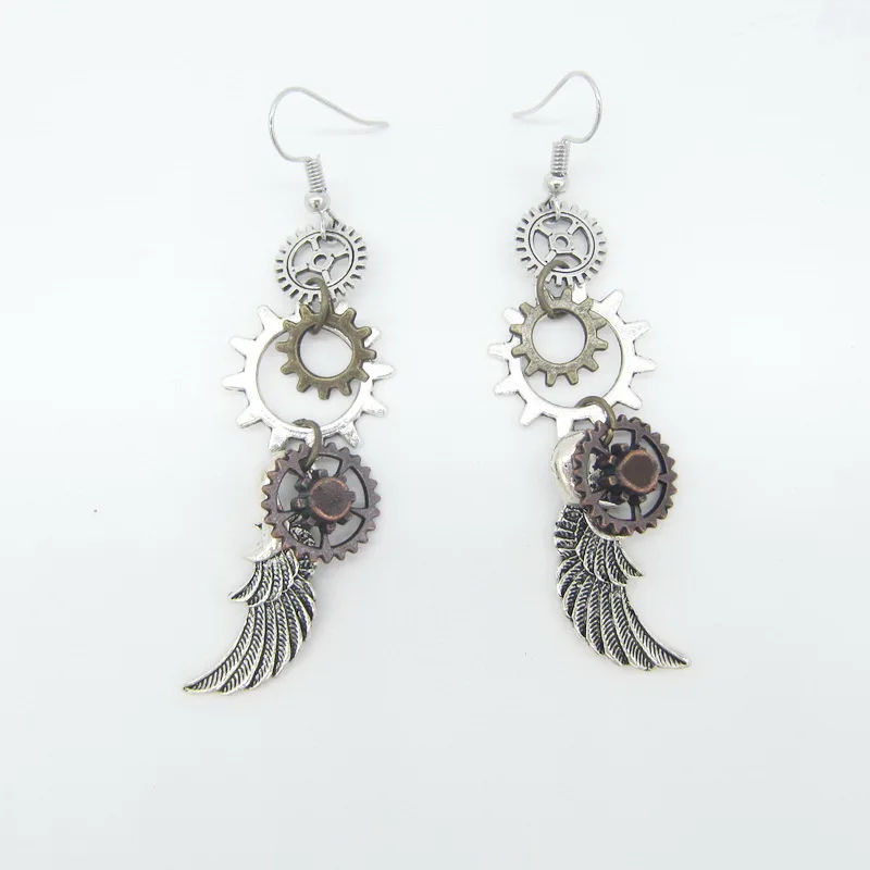Модные серьги в стиле стимпанк многослойные шестеренки и крылья|drop earrings|earrings