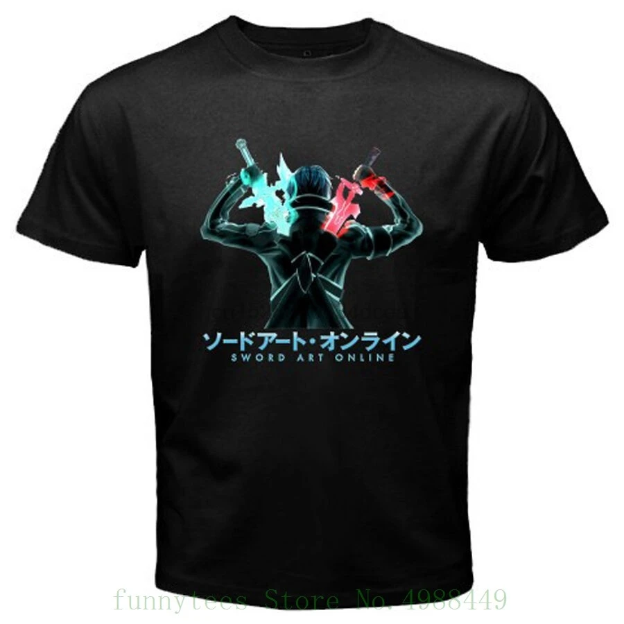 New Sao Sword Art Online Kirito Anime Cartoon Men Black T Shirt Size S To 3xl Funny Boy Cotton T-shirts |