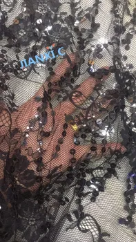 

Top selling CiCi-1137 Embroidered Tulle Lace fabric in black for dress