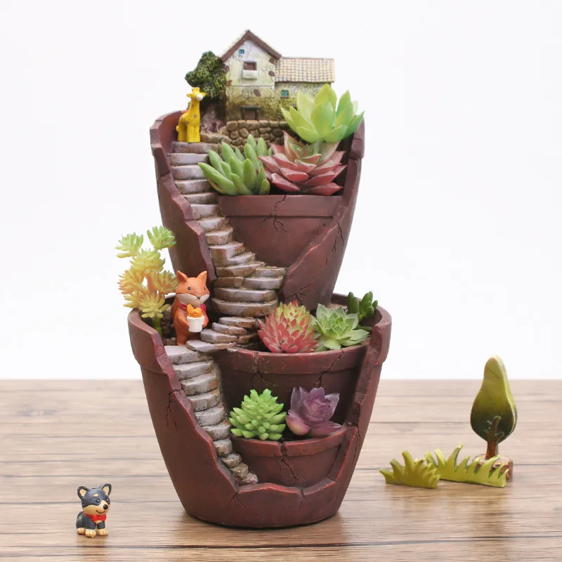 New-Resin Flower Pot Succulent Plants Pots Pastoral Garden Bonsai Planter Micro-- Landscape Flowerpot Garden Home Decoration New-Resin Flower Pot Succulent Plants Pots Pastoral Garden Bonsai Planter Micro-- Landscape Flowerpot Garden Home Decoration