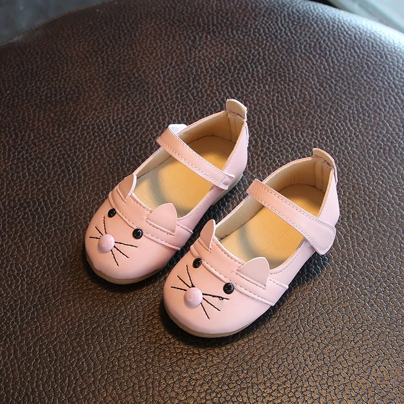 4 Baby Girl Shoes Kids Spring Autumn Casual Shoes Cartoon Cat Magic Stickers Infant Baby Cute Girl Princess Non-Slip Baby Shoes