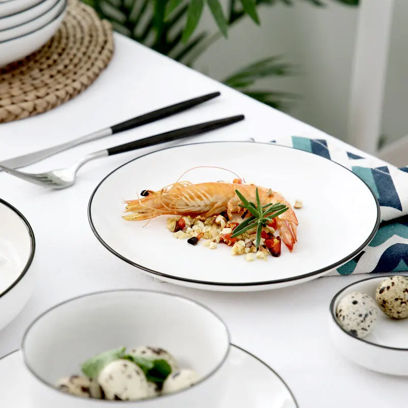  Simple European White Ceramic Dinnerware Sets Dishes and Plates Cutlery Sets Dinner Plate Rice Soup - 32964863439