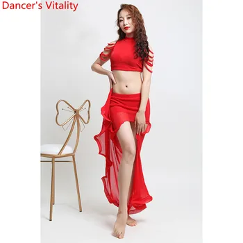 

Belly Dance Practice Clothes Cut out Top Fishbone Skirt Set Fashion Sexy Oriental Dancer Beginners Summer Performance Costume