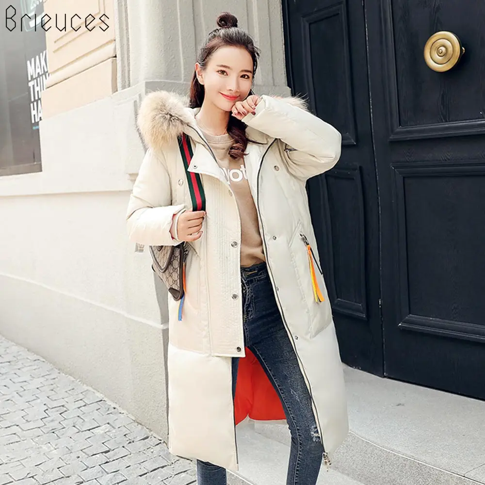 

Brieuces winter coat women winter jackets women 2018 female coat Hooded Outwear woman long parkas Faux fox fur Cotton padded