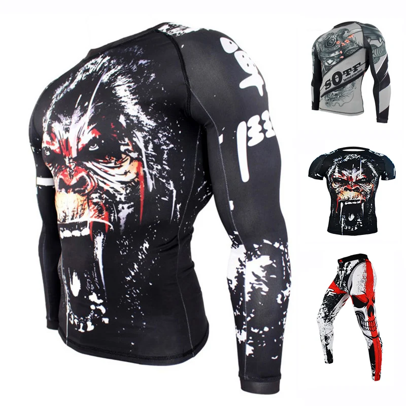 

MMA Fightwear Compression Jersey Pants Boxing Rashguard KickBoxing Tee Trousers Muay Thai Men Shorts T-shirt Stretchy Tights