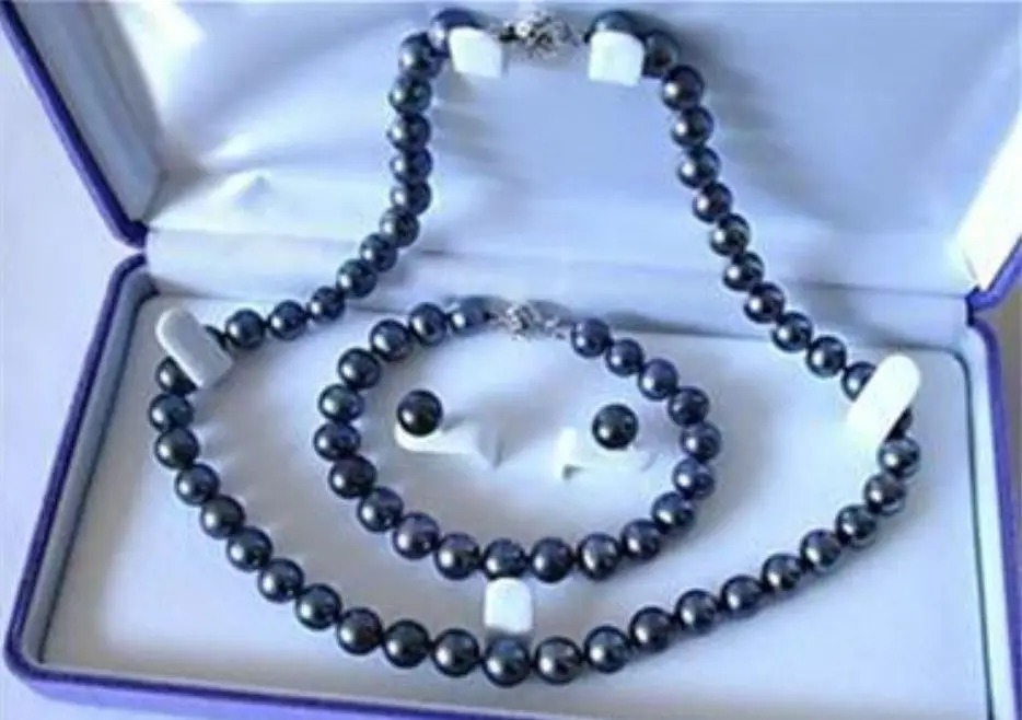 

7-8mm Black Freshwater Cultured Pearl Necklace Bracelet Earring Set LL001^^^@^Noble style Natural Fine jewe FREE SHIPPING