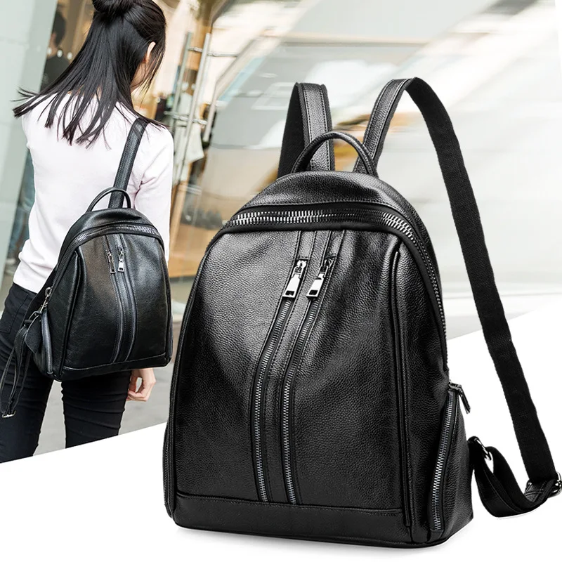 

Double shoulder bag fashion leather bag European and American fashion hundred students backpacking travel leisure mommy bag