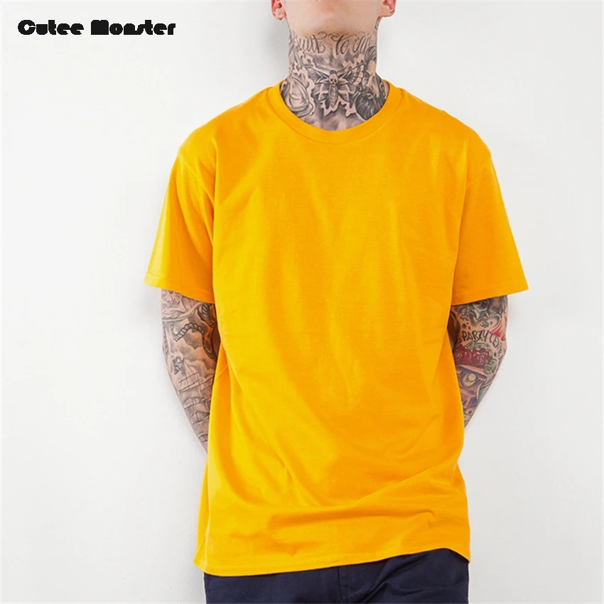 Оранжевая Футболка мужская модная Однотонная футболка мужская летняя футболка с коротким рукавом Повседневная Верхняя одежда хип-хоп Уличная одежда 3XL