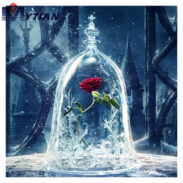 

Diamond Embroidery Flowers DIY Diamond Painting Red Rose Flower Ice Beauty and Beast,Diamond Painting Cross Stitch Rhinestone