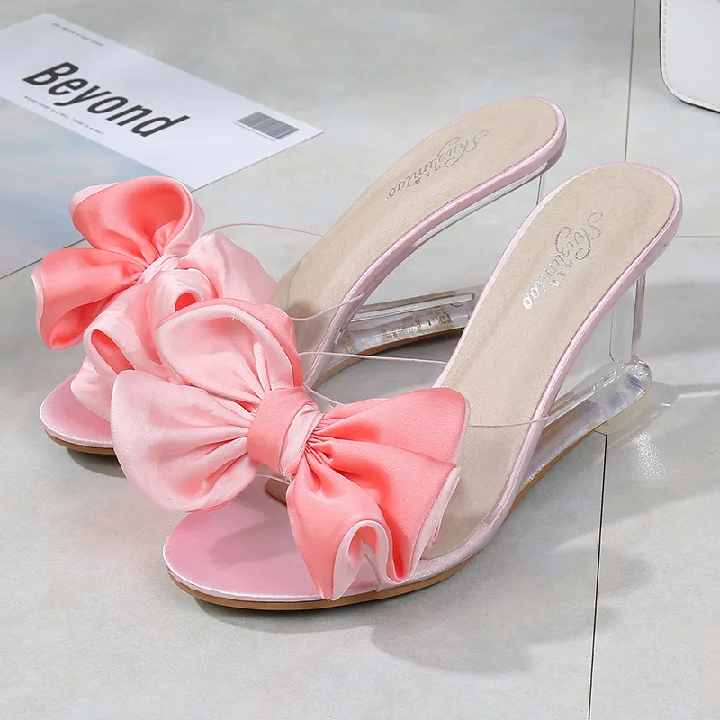 

2019 new high-heeled women's shoes summer wild simple ladies shoes word buckle simple wedge sandals transparent with