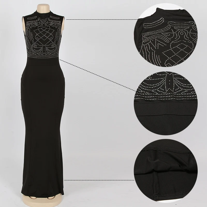 Kostlich Summer Dress Women 2017 Geometric Rhinestone O-Neck Sleeveless Sexy Women Long Dress NightClub Wear Maxi Party Dresses (42)