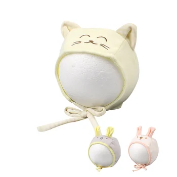 

Cat Rabbit Baby Beanie Hat With Ear Cartoon Cotton Newborn Hat For Girl Cute Ear Protect Lace Up Hat Spring Baby Girls Clothing