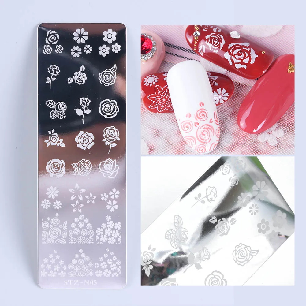 1 шт ногтей штамповки пластины кружева цветок животных шаблон передачи трафарет из нержавеющей стали дизайн ногтей штамп изображения Шаблон SASTZN01-12 - Цвет: STZN05